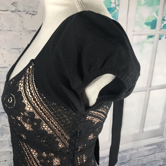 Free People Black Lace Mini Dress Sz 4 (S02) - Picture 4 of 7